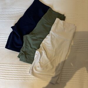Set of Three TNA Spandex Shorts - Navy, Olive, and White